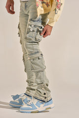 "EMPOWERED ESSENCE" STACK CARGO DENIM (LIGHT BLUE)