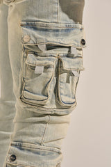 "EMPOWERED ESSENCE" STACK CARGO DENIM (LIGHT BLUE)