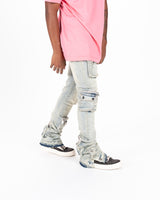 "JOURNEY TO GREATNESS" CARGO FLARE STACK DENIM